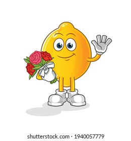 limón con mascota de ramo. vector de dibujos animados