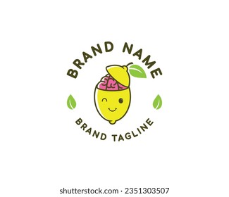 Lemon Brain logo. combination a lemon with brain. fruit logo template design. education concept design.