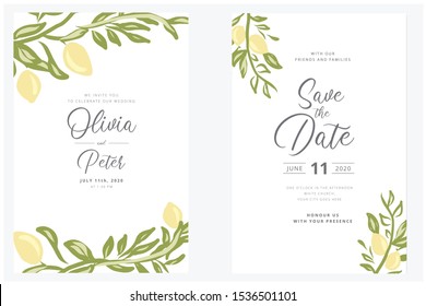 Lemon branches wedding invitations set 