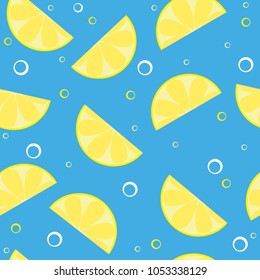 Lemon and bubble on blue background vector pattern.