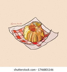 Lemon bundt cake, hand draw sketch vector.