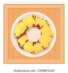 Lemon bundt icon isometric vector. Homemade lemon bundt cake on wooden table. Dessert, sweet food, top view