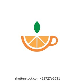 Lemon Café Logo. Tasse Tee mit Zitrone auf weißem Hintergrund
