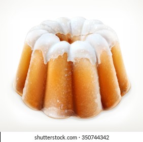 Lemon cake, fruitcake with powdered sugar vector icon