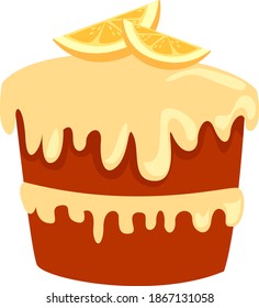 Lemon cake, illustration, vector on white background.