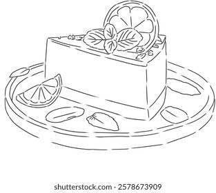 Lemon Cake Line Art Drawing