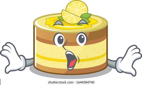 Lemon cake mascot design concept with a surprised gesture