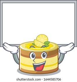 A lemon cake mascot picture raised up board