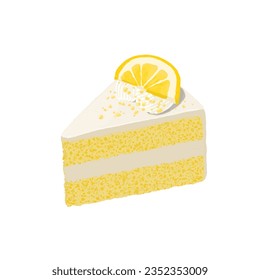 Lemon cake slice isolated vector illustration