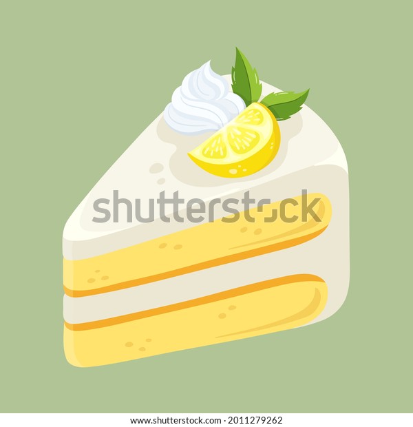 Lemon\
cake with whipped cream and lemon. Pieces of cake. Flat style,\
bakery, sweet cake, dessert. Vector\
illustration