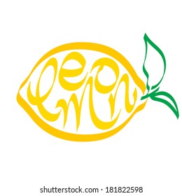 Lemon calligraphy, typography. Fruit calligraphy. Fruit typography.