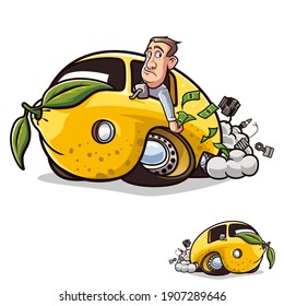 Lemon Car Broken Car Sad Cartoon