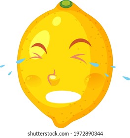 Lemon cartoon character with crying face expression on white background illustration