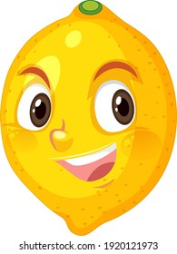 Lemon cartoon character with happy face expression on white background illustration