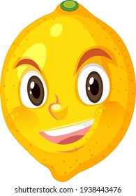 Lemon cartoon character with happy face expression on white background illustration