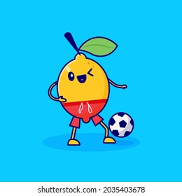 lemon cartoon character playing soccer