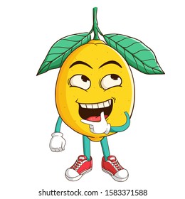 Lemon cartoon character with thinking gesture and funny smile face