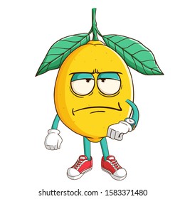Lemon cartoon character tired waiting someone with funny bad expression
