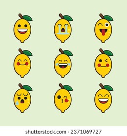 Lemon cartoon character with various expressions icon set. Simple flat illustration graphic vector. good for industry, business, food, money shops, nature, health, children, schools.