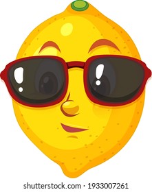 Lemon cartoon character wearing sunglasses on white background illustration