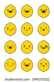 Lemon cartoon. with different facial expressions isolated on a white background.