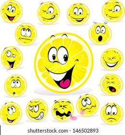 lemon cartoon with many expressions isolated on white background