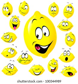 lemon cartoon with many facial expressions
