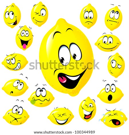 lemon cartoon with many facial expressions