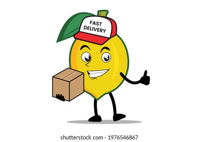 Lemon Cartoon mascot or character as a delivery courier officer