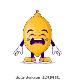 lemon cartoon mascot showing crying expression. fruit character vector illustration concept