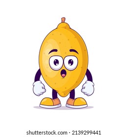 lemon cartoon mascot showing surprised expression. fruit character vector illustration concept