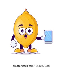 lemon cartoon mascot showing surprised expression. fruit character vector illustration concept
