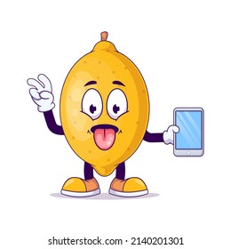 lemon cartoon mascot showing teasing expression. fruit character vector illustration concept