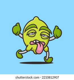 lemon cartoon mascot walking, Flat design style