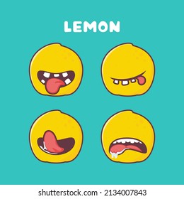 lemon cartoon. natural fruit vector illustration with different mouth expressions. cute cartoon