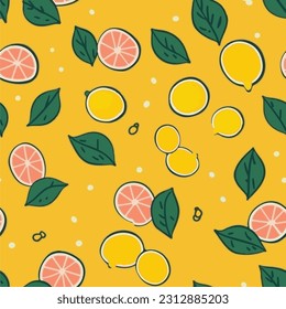 Lemon in cartoon style for seamless background, flat vector.