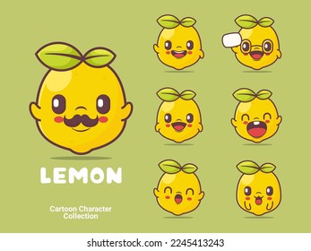 caricatura de limón. ilustración vectorial con expresiones diferentes