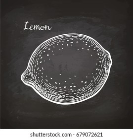 Lemon. Chalk sketch on blackboard. Hand drawn vector illustration. Retro style.