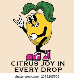 Lemon Character Design With Slogan Citrus joy in every drop