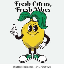 Lemon Character Design With Slogan Fresh citrus, fresh vibes