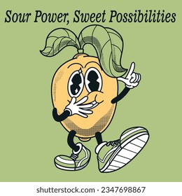 Lemon Character Design With Slogan Sour Power, Sweet possibilities