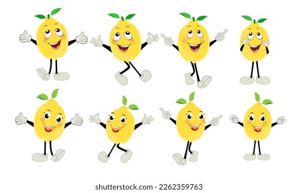Zitronenzeichen-Design. Vektor Illustration Flach Lemon Cute Character Expression Emotionskollektion, minimaler Stil, Rohmaterialien frische Früchte, Mascot-Produkt