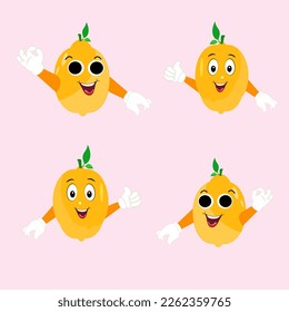 Lemon character design. Vector Illustration Flat Lemon Cute Character expression emotion collection set, minimal style, Raw materials fresh fruit, Mascot product