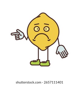 Carácter de limón medio punto de vuelta y el dedo insatisfecho. Ilustración vectorial