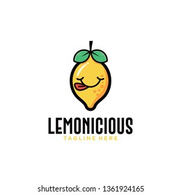 Lemon Character Logo. Fresh Lemon Fruits On Summer Season. Funny Lemon Character Logo