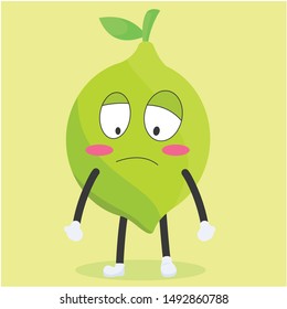 Lemon character with a sad expression vector illustration,lemon cartoon