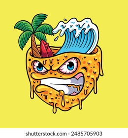 Lemon character summer heat beach vector