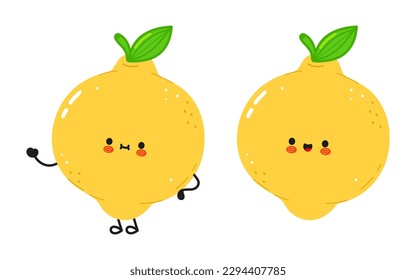 Lemon character. Vector hand drawn cartoon kawaii character illustration icon. Isolated on white background. Lemon fruit character concept