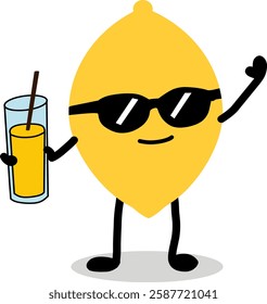 Lemon Character Wearing Sunglasses, Fun Summer Fruit Character