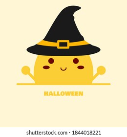 A lemon character wearing a witch hat. Happy Halloween